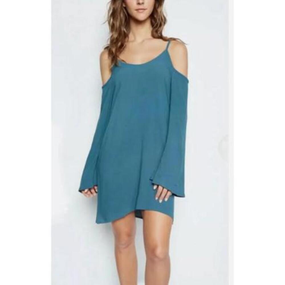 NWT Michael Lauren Womens Dress XS Blue Open Shoulder Bell Sleeve